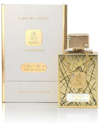AYAT PERFUMES – Extrait Eau de Parfum Solid Gold 100 ml – Collection Diamond Series – Parfum Oriental de Dubaï pour Femme – Jolie Bouteille Fabriquée aux Émirats