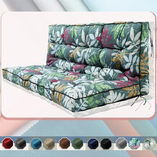 2-3 Seat Swing Replacement Cushion, Outdoor Bench Cushions with Backrest Thicken 4, Patio Furniture Garden Porch Loveseat Glider Pad Anti-Fading Waterproof (Green Flower, 40x55in)