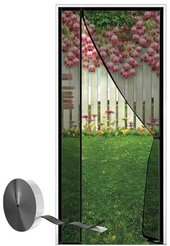 Fliegengitter Mit Magnet Für Tür 240x220cm Insektenschutz Fliegengitter Vorhang Automatisches Schließen Ohne Bohren für Balkontür Schiebetür,Schwarz