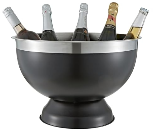 Buckingham Premium Wine Cooler Large Punch Bowl Stainless Steel Champagne Ice Bucket Durable Rolled Edge Professional Grade Party Drinks Holder 17.5 litres 40 cm (Black Finish)