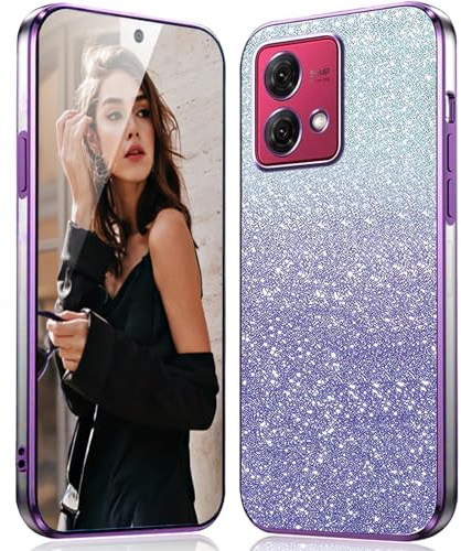 DESSEN Funda para Motorola Moto G84 5G Capa Glitter - Transparente Silicona Carcasa Antigolpes Protector Móvil Case Cover con Marco Galvanizado y Tarjeta de Brillo Incorporada, Morado
