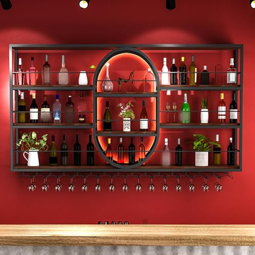 Generic Mensole in metallo per liquori e porta bicchieri con porta bicchieri da vino, scaffale da parete galleggianti per casa, bar, sala da pranzo, cucina, 100*20*120cm, Nero, Oro