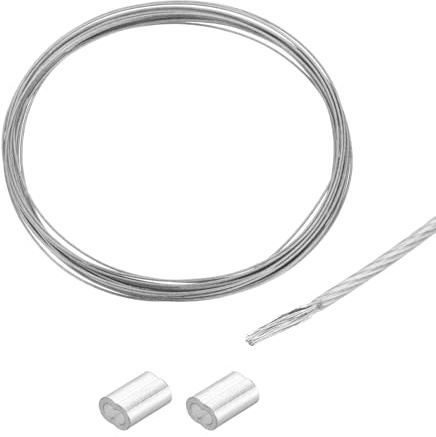 QUARKZMAN Drahtseil Edelstahl 5M x 0,8 mm Stahlseil PVC ummantelt mit 2 Aluminiumhülsen Sicherungsdraht Aufhänger für Bilder Vorhang Geländer Outdoor Gartenmöbel Sonnensegel, Transparent
