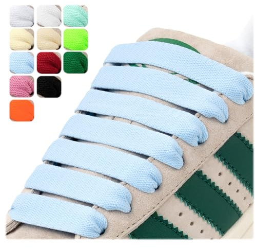 Puzeam 2 par platta skosnören, 15 mm breda, ersättning, slitstarka skosnören för sneakers och sneakers, sportskor, ljusblå 100