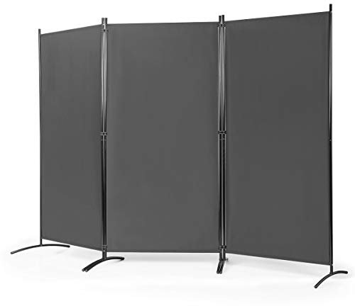 LIFEZEAL Divisorio a 3 Pannelli, Separè per Interno, Esterno, Paravento Pieghevole, Parete Divisoria, Telaio in Metallo, con Base Stabile, Protezione di Privacy, Separatore di Spazio, Byobu, Grigio