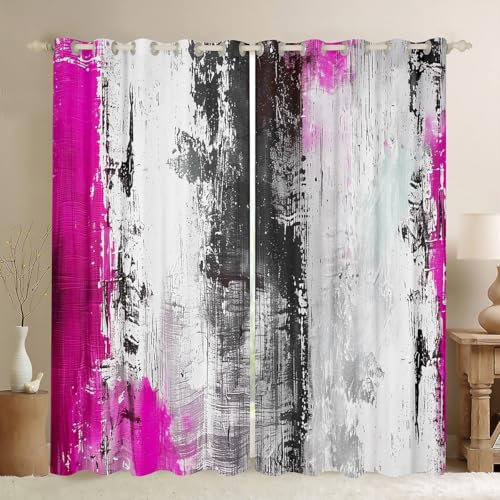 Homemissing Abstract Curtains for Bedroom Living Room (2 Panels, W52*L90) Rose Pink Grey Abstract Darkening Dreapes Boys Decor Geometric Blackout Curtains Modern Art