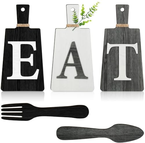 JIVIMOCO Planche à découper - Panneau « Eat » - À suspendre - Fourchette et cuillère - Décoration murale et de cuisine, B facile à installer