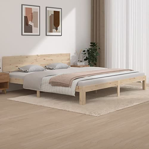 Iiaky Massivholzbett Bettgestell Bed Frame Bett Mit Bettkasten Hausbett Bett Massivholz Kiefer 200x200 cm - 810515