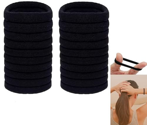 Haargummis Schwarz (30 Stück), Baumwolle Haargummi, Für viele Haartypen, Flechten, Pferdeschwanz und Dutt, Schule, Schwarz