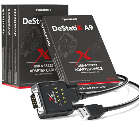 dynattenik - Convertidor USB a Serie/RS232/DB9 (9-Leds, USB232A-E-A, Compatible con Windows/macOS/Linux)