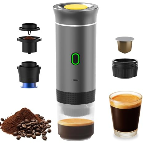 Irishom 3 en 1 cafetera eléctrica portátil, mini funciona con cápsulas y café molido, 15 bar y frío y calefacción para coche, casa, viaje