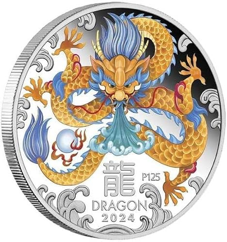 Generisch 1 Unze Silbermünze - Australien - Lunar III Drache 2024 Farbe - 1 Oz Silber Silver Coin Dragon 2024 Color