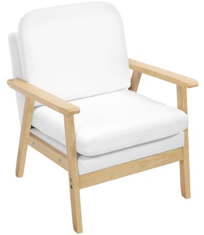 WOLTU Sessel Wohnzimmer, Einzelsofa, aus Leinen Massivholz, Lesesessel, für Wohnzimmer Schlafzimmer Balkon, Cremeweiß