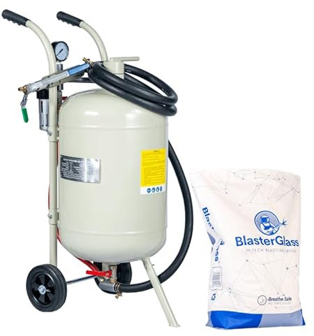 BPAC Sabbiatrice Portatile 75L + Blasterglass Abrasiva Granulato di Vetro 20kg 100-300 Micron - Kit Sabbiatrice Mobile con Sabbia per Sabbiatrice