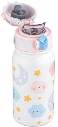 OLDLEY Insulated Kids Water Bottle 350ml/12oz Stainless Steel Metal Water Bottles Leakproof Double Walled Cute Vacuum Small Flask with Handle Keep Drinks Hot Cold for Boys Girls Children (Cloud)
