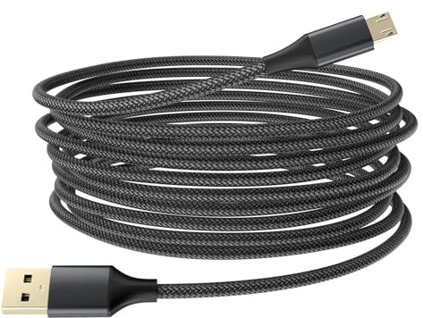 BJIDS 16FT PS4 Controller Ladekabel, Nylon geflochtenes extra langes Micro USB 2.0 High Speed Daten Sync Kabel kompatibel für Playstaion 4, PS4 Slim/Pro, Xbox One S/X Controller, Schwarz