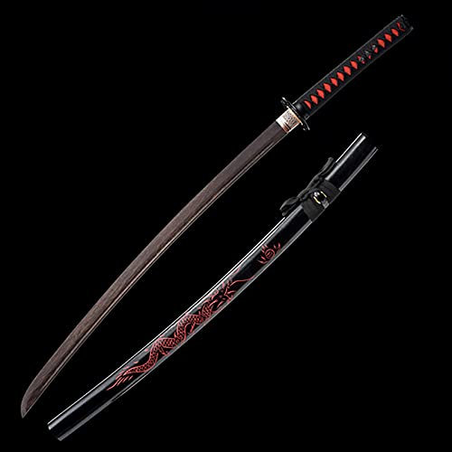Naturlig rosenträ katana – handgjort samurajsvärd i trä med mantel – 103 cm bokken för visning, cosplay och Kendo-träning