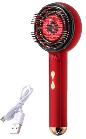 Appareil de massage électrique 2 en 1 pour cuir chevelu - Peigne de massage électrique à 360° - Avec distributeur d'huile capillaire - 3 modes de massage et de soin du cuir chevelu - Rouge