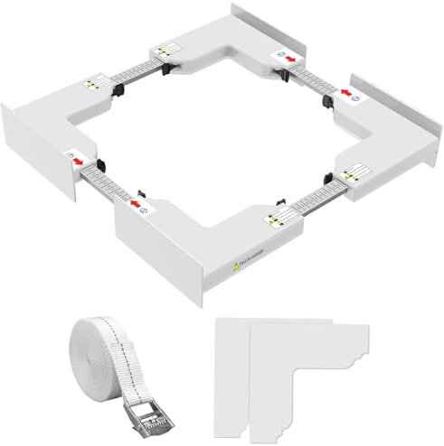 NIUXX Kit apilar lavadora y secadora, Kit Apilado Universal, Accesorios para Lavadora y Secadora, con Cuerda de Trinquete, tamaño ajustable (46-66 cm) Blanco