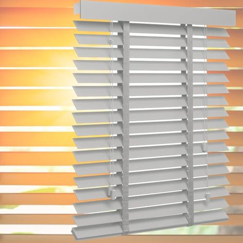 Faux Wood Window Venetian Blinds 50mm Slats Window Blinds Blackout For Home Office Wooden Day And Night Blind Customizable Wide 30-160cm H:50-250cm(Gray)