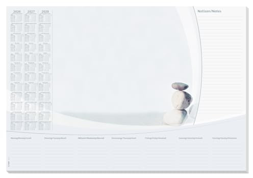 SIGEL H6370 Sous-mains en papier, calendriers sur 3 ans et semainier, A2 (59.5 x 41 cm), design harmony, blanc et gris, 30 feuilles