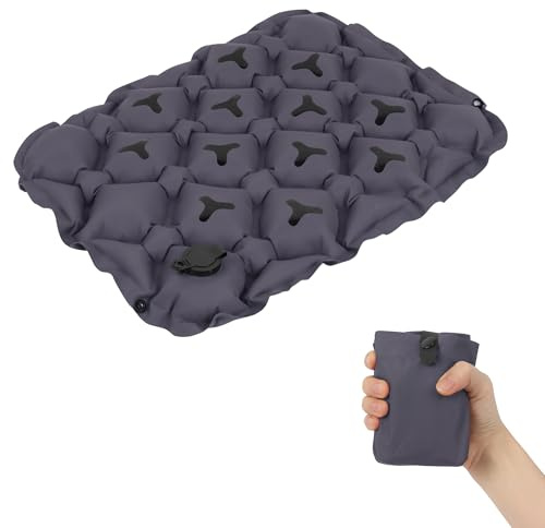 Inflatable Air Seat Cushion with Nanogrip Technology, Portable Travel Pressure Relief Pad for Office Chair, Camping, Long Flights, Anti-Slip Lightweight Design (Dark Grey)
