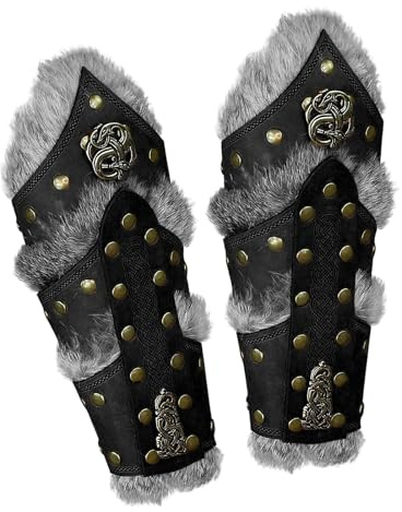 Medieval Bracers - Arm Guard Cuffs, Leather Forearm | Renaissance Costume Accessories, Retro Warrior Gauntlets for Cosplay, Festival Dress Up, Faux Leather Arm Protectors