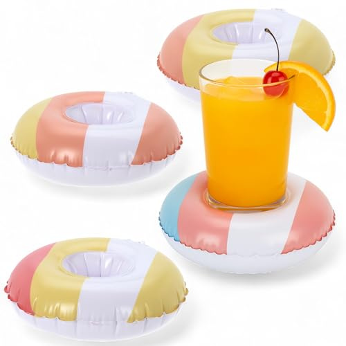 MIJOMA Set di 4 portabevande gonfiabili – portabicchieri galleggianti con design a cerchio – per piscina, spiaggia, vasca da bagno e giardino – Ø 22 cm – accessori estivi per feste