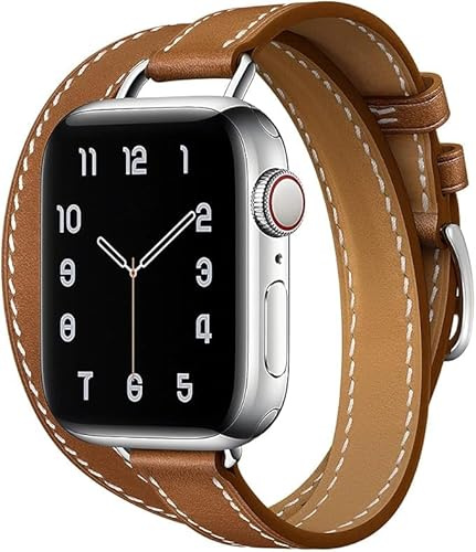 Bracelet de montre de rechange pour femme, en cuir, étroit, double tour, compatible avec Apple Watch Series 10, 9, 8, 7, SE, 6, 5, 4, 3, 2, 1 de 45/46/44/40/41/49 mm