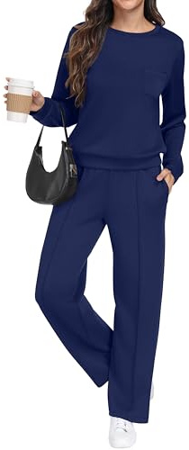 GRECERELLE Träningsoverall för kvinnor, komplett set med höst- och långärmade vardagskläder för kvinnor, tvådelade kläder, träningskläder, ledig rund hals, pullover toppar och joggingbyxor med fickor