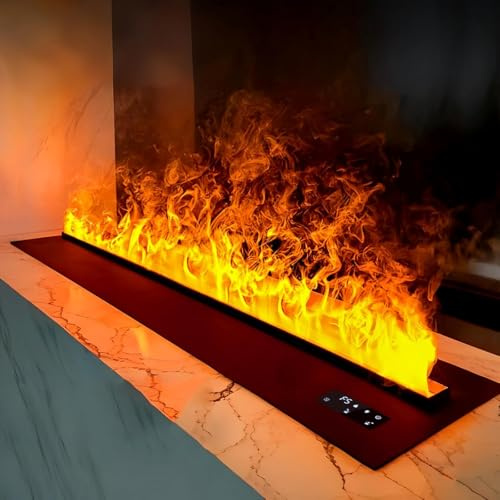 Luzphened Cheminée à Vapeur d'eau Cheminée électrique encastrée à Panneau métallique en Acier Inoxydable, Simulation de Flamme Tactile 3D, décoration de Flamme simulée Singlecolor-100cm