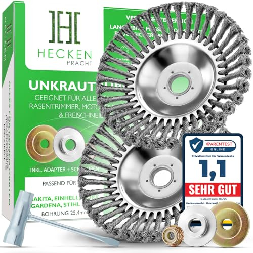 HECKENPRACHT© 2 Profi Unkrautbürsten für Freischneider | Verbessertes Konzept 2026 - Wildkrautbürste für Motorsense zur effektiven Unkrautentfernung - 25,4mm Bohrung | Drahtbürste Freischneider (2)