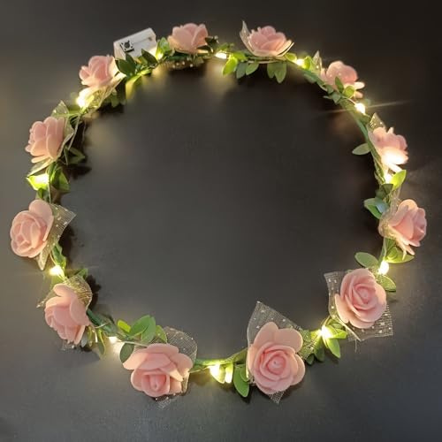 AWSOLAR 8Pcs Blumenkranz Haare LED, Pink LED Blumenkranz mit Licht | Blumenkranz Haare für Brautschmuck, Festival, Party