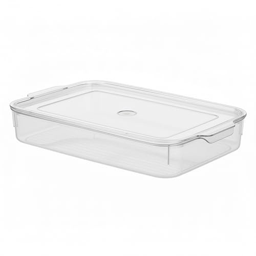 STL Clear Organiser Tray, Plastic Storage Box for Fridge, Pantry & Kitchen Organisation, BPA-Free, Stacking Fridge Refrigerator Organiser Tray for Fruits,Vegetables,Dairy (5500ml)