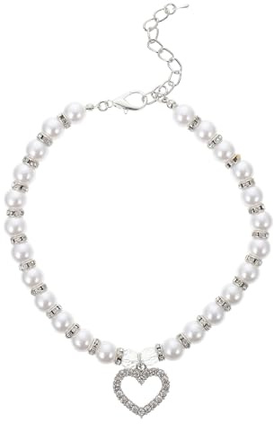 Levemolo Dog Collar White Pearl Pet Photography Necklace Small Dog Puppy Collar L Size for Toy and Small Breeds Party Accessory
