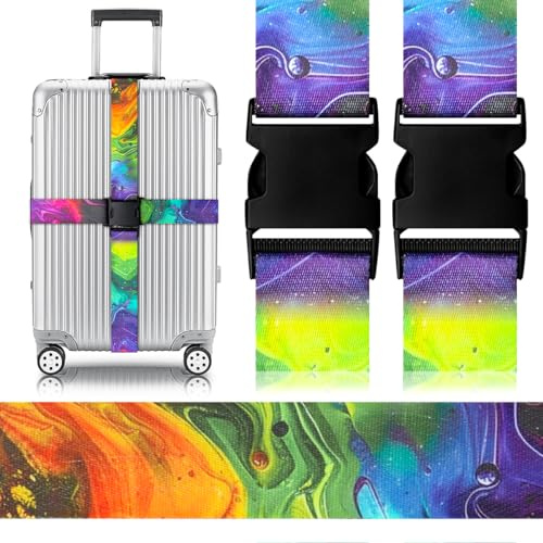 Gutsdoor Koffergurte 2 Stück, Robuster Koffer Gurtband, Luggage Strap für Reisen und Flugreise, Gepäckband Sicher Reisen, Besonders Auffällig Koffergurt Koffer Zubehör (Lila-Grün)