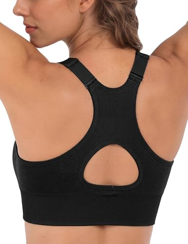 Litherday Women’s Sports Bra High Impact Wireless Seamless with Adjustable Straps High Support Removable Pads Racerback Fitness Yoga Running Bra Crop Top (Black, M)
