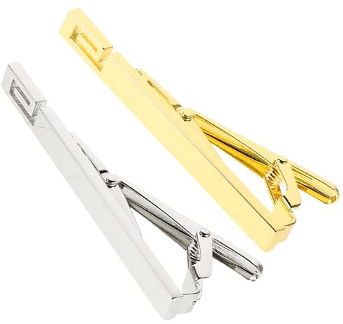 MUCKLILY 2 Stück Pack Krawattenklammern für Herren aus Metall in Gold Silber Minimalistische Universelle Krawattenhalter für Business Hochzeit und Büro Elegantes Geschenkset