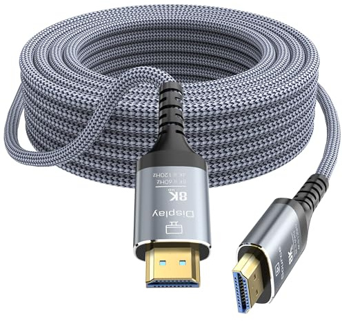 Anehmeta Cavo HDMI in fibra ottica 12 metri 8 K, 48 Gbps Ultra High Speed lungo HDMI 2.1 cavo intrecciato 8 K @60 Hz 4 K @120 Hz HDR10/HDCP2.2&2.3/eARC/3D compatibile con PS5, Xbox, HDTV, laptop
