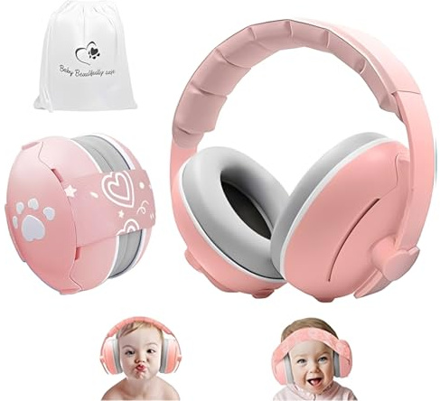 GUKOY 2 in 1 Cuffie Neonato Antirumore, Protezione Acustica Professionale per Bambini, Fasce Regolabili, Riduce i Danni All'udito, Migliora il Sonno, Ideali Fino a 48 Mesi - CE, Rosa