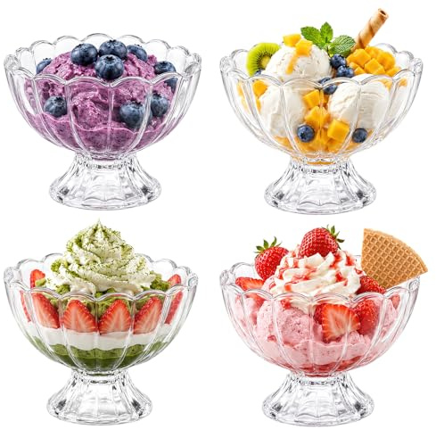 Shyllin Cuencos para Postres Cristal, vasos de helado para helado, cuencos transparentes para helado, vasos de cóctel de gambas, cuencos para servir postres, pudín, aperitivos (Petal)