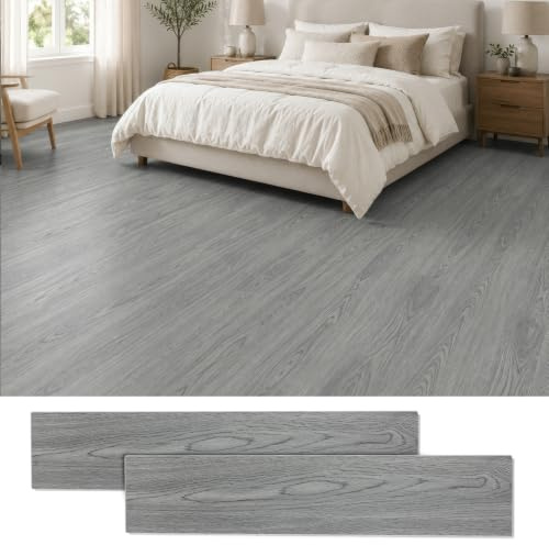 Click Vinyl Flooring, 18Pcs/1.47㎡ Rigid SPC Floor Tiles, Wood Effect Click Flooring, Waterproof Floor Plank 4mm Thick for Bedroom Living Room Kitchen Bathroom Office, 12.8 cm x 64 cm (Dark gray)