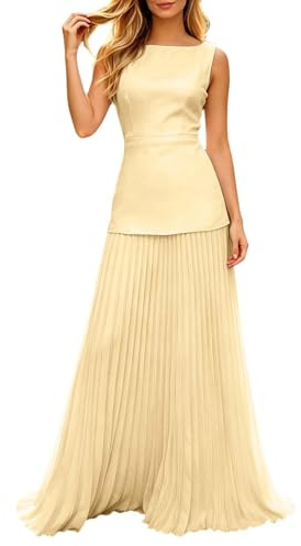 Ensemble Deux pièces élégant pour Femme débardeur sans Manches en et Jupe Longue Tenue Quotidien Bureau Vacances (Yellow, M)
