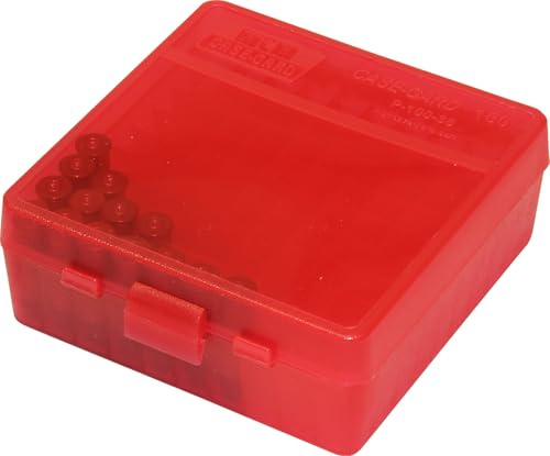 MTM Scatola per munizioni per 100 cartucce calibro .38, P-100-3-29, trasparente/rosso