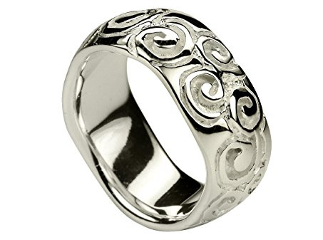 SILBERMOOS Damenring Spiralmuster Bandring Ornament matt und glänzend breit Sterling Silber 925
