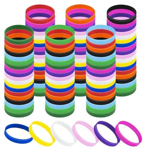 GOGO 120 Pulseras de Gomas Elasticas Colores Kit pulseras gomas Expositor Pulseras de Silicona para Fiestas Cumpleaños Graduación 20 x 1 cm