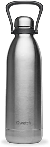 Qwetch - Grande Bouteille Isotherme - Inox Brossé 1,5L - 48h Froid et 16h Chaud - Etanche & Sans BPA - Gourde Inox avec Poignée de Portage - Thermos isotherme pour Pique-nique, Camping, Famille