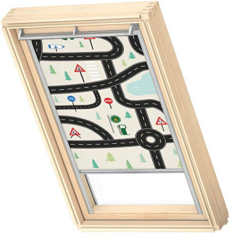 VELUX Original Dachfenster Verdunkelungsrollo für M06 / 306, Straßen, mit Grauer Führungsschiene