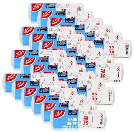 Lot de 300 sacs poubelle avec poignée de transport 25 litres - 30 sacs par rouleau - Résistants à la déchirure et aux liquides - Produit et emballage recyclables, Lot de 24