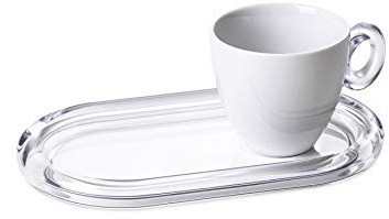 Omada Design Tazza da Tè in Porcellana con Vassoio in plastica per Biscotti o Bustine, Made in Italy, Lavabile in Lavastoviglie, Linea Crystal, Bianco